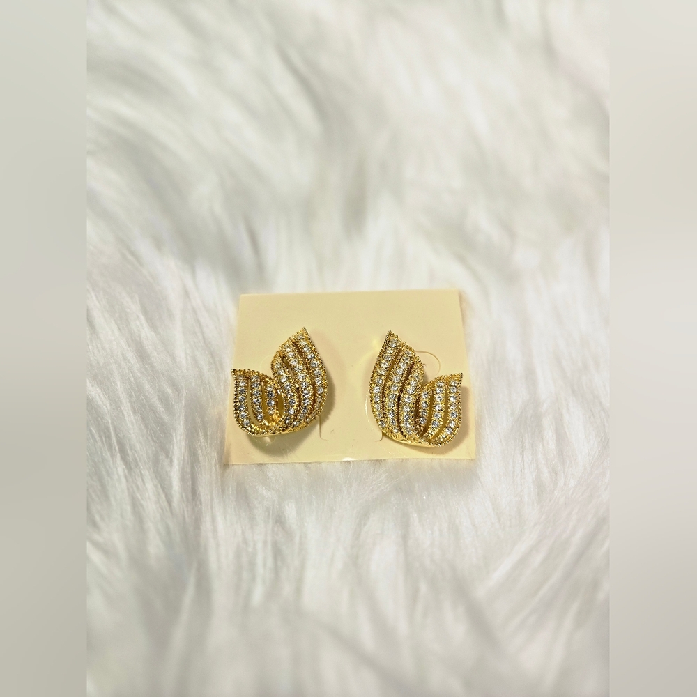 Gold Tone With Rhinestone Clip On Earrings